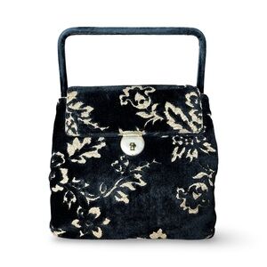 Vintage 1960’s Tapestry Handbag by Beau Sac Black Velvety Carpetbag